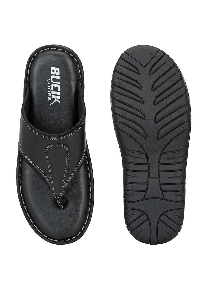black leatherette slip on slippers - 21695988 -  Standard Image - 3