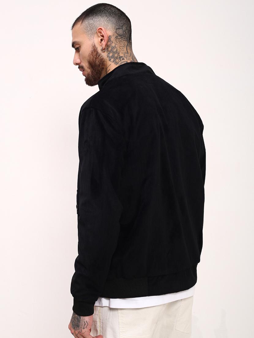 men black solid velvet casual jacket - 21696000 - Standard Image - 3