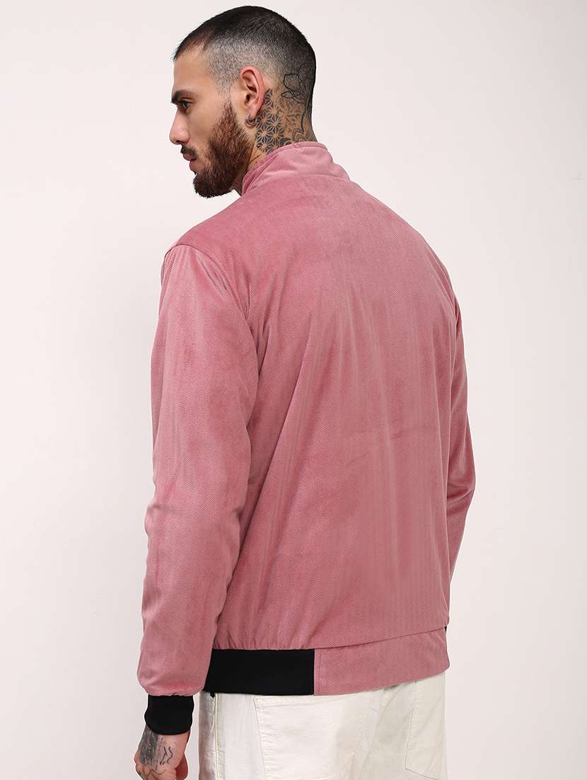 men pink solid velvet casual jacket - 21696001 -  Standard Image - 3