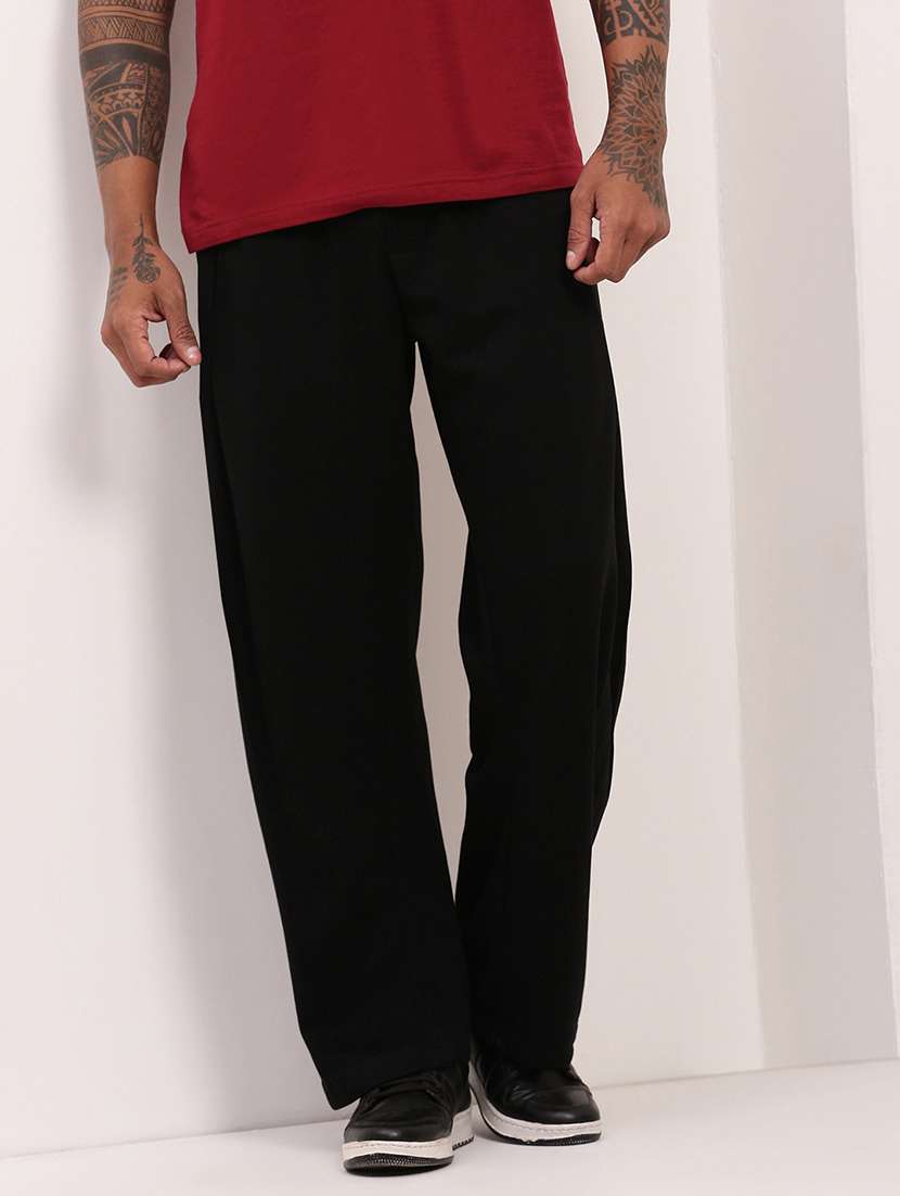men solid regular fit full length track pants