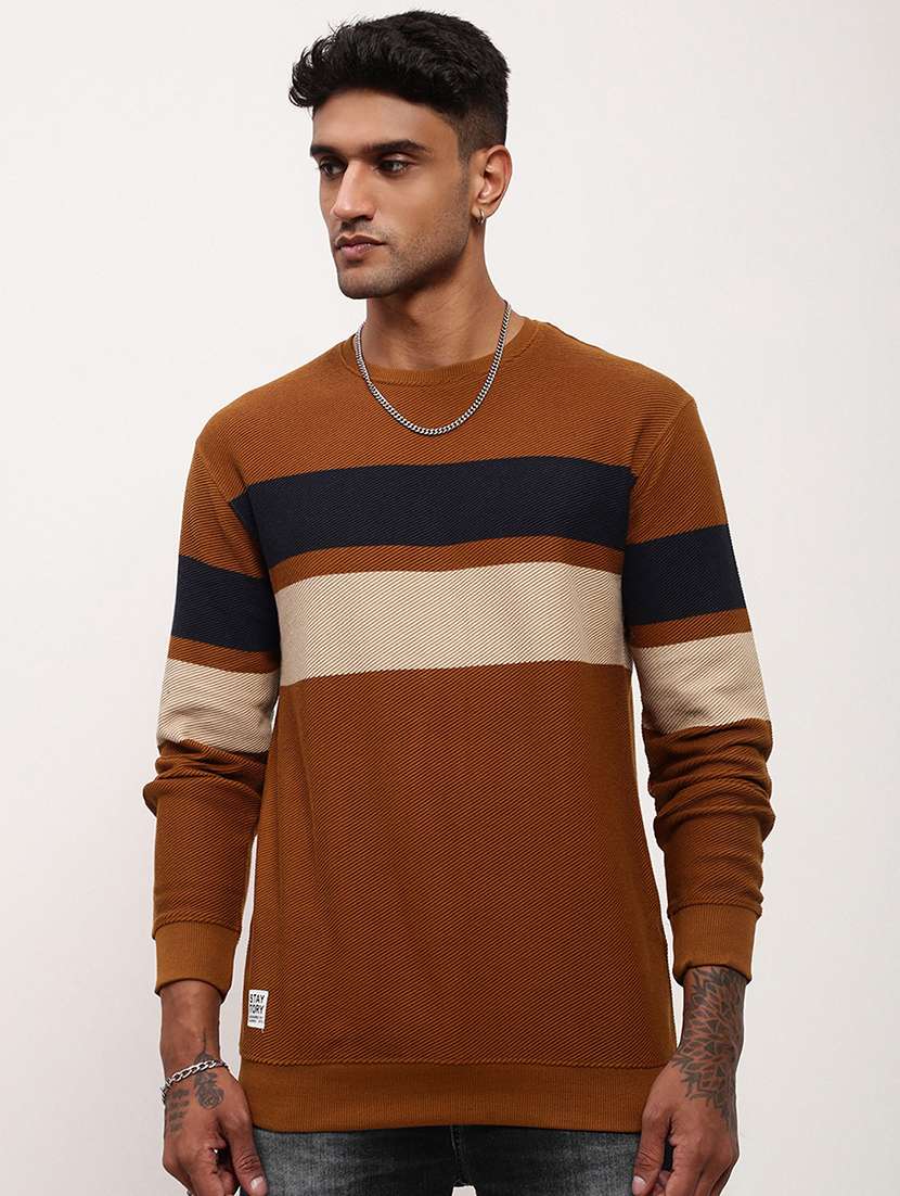 men color block long sleeve pullover - 21696050 -  Zoom Image - 0