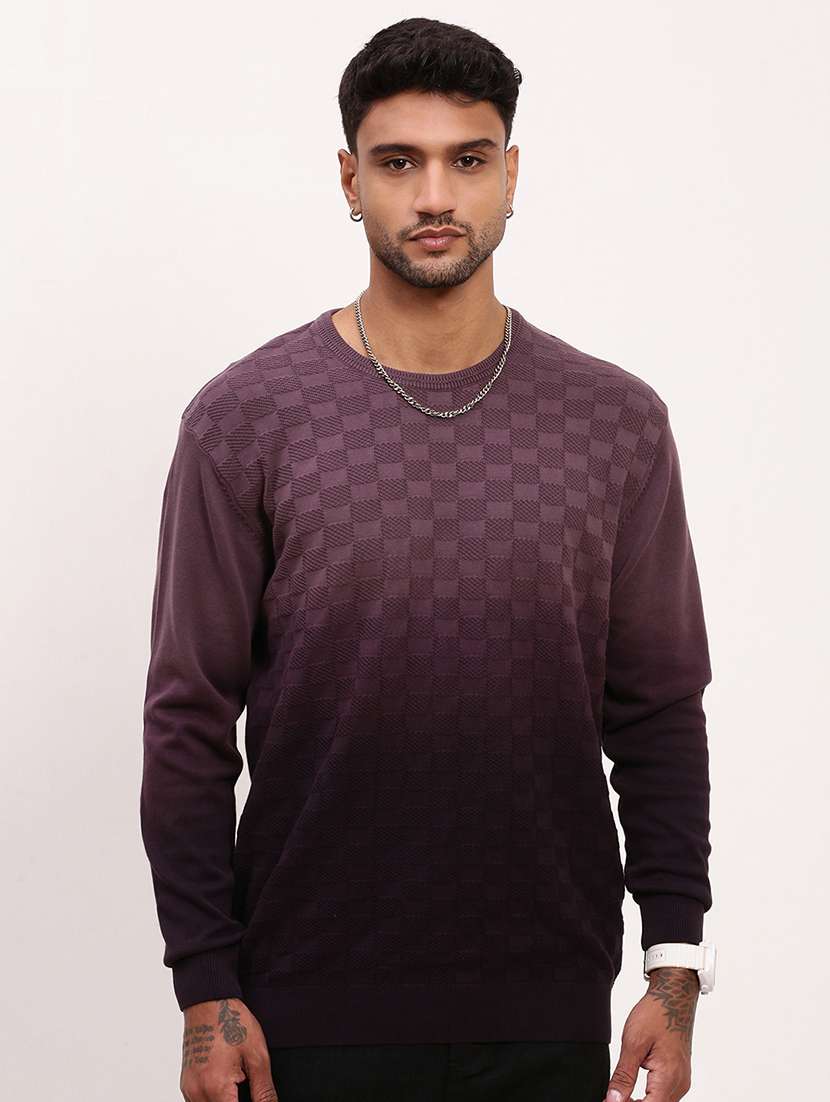 men purple ombre long sleeve pullover