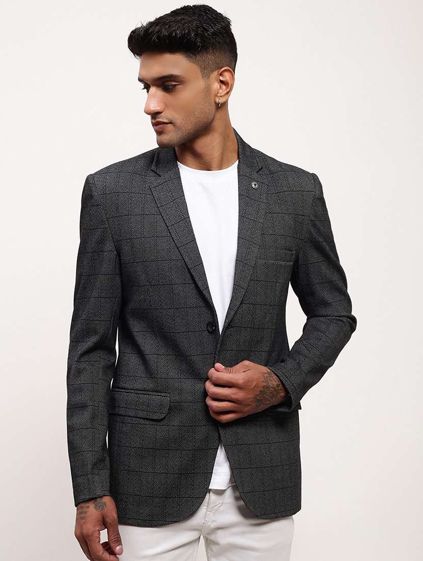 men checks single breasted casual blazer - 21696107 - Zoom Image - 0