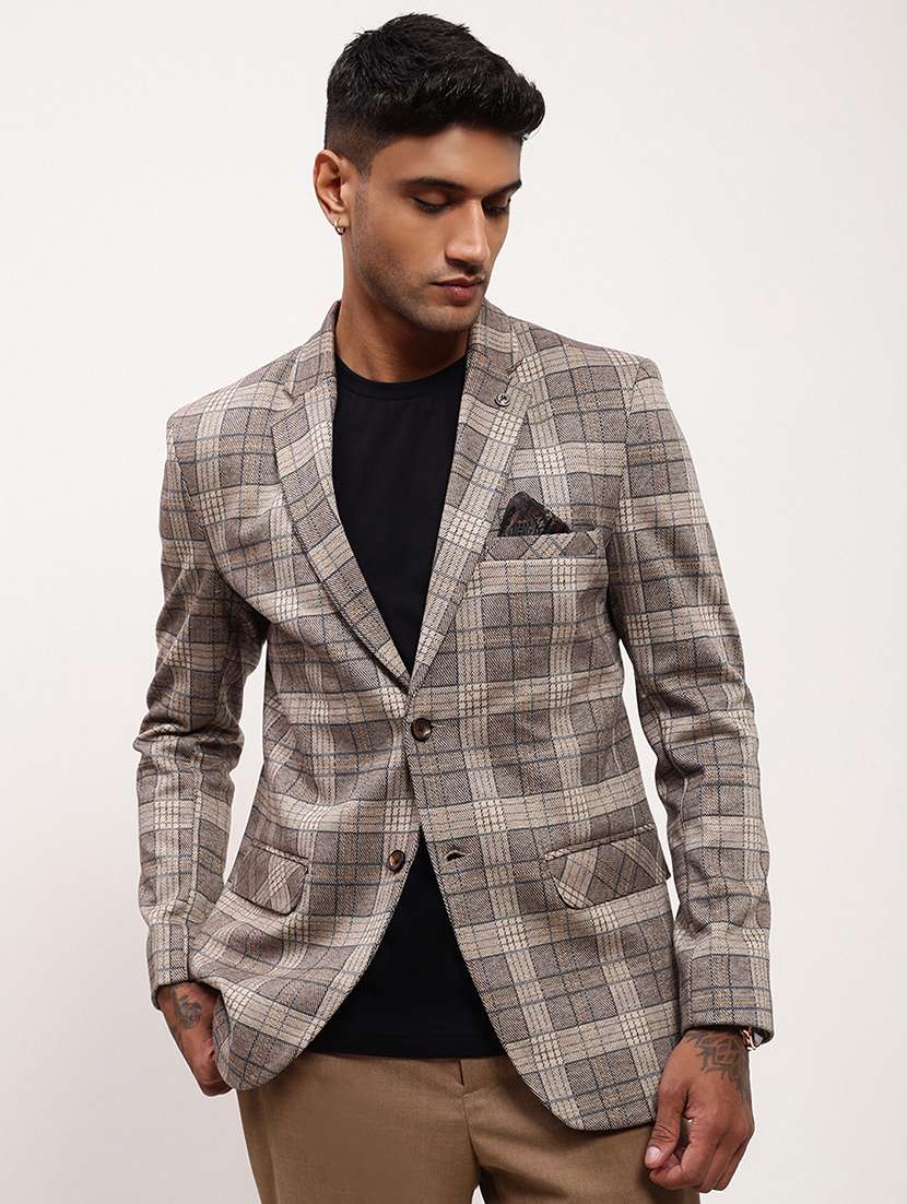 men checks single breasted casual blazer - 21696109 - Zoom Image - 0