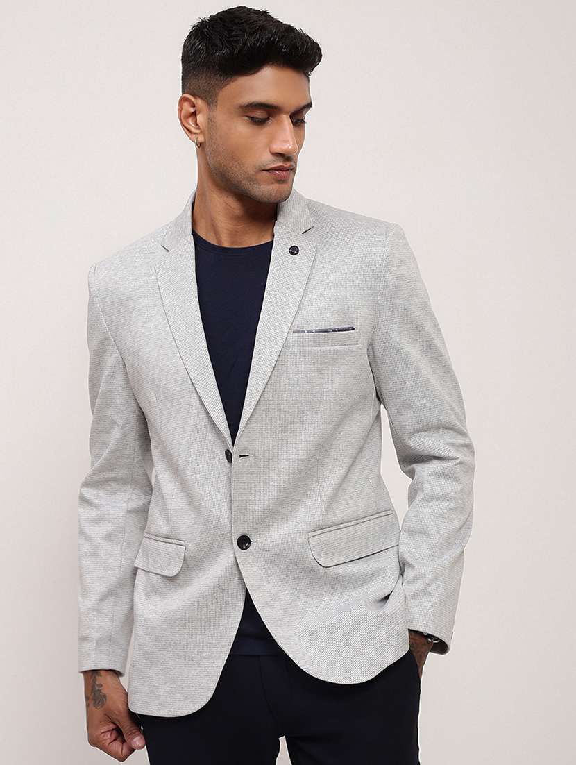men solid single breasted casual blazer - 21696113 -  Zoom Image - 0