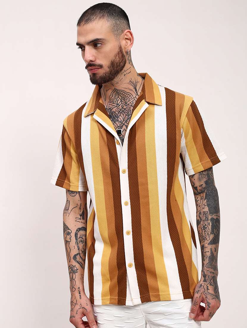 men striped short sleeves casual shirt