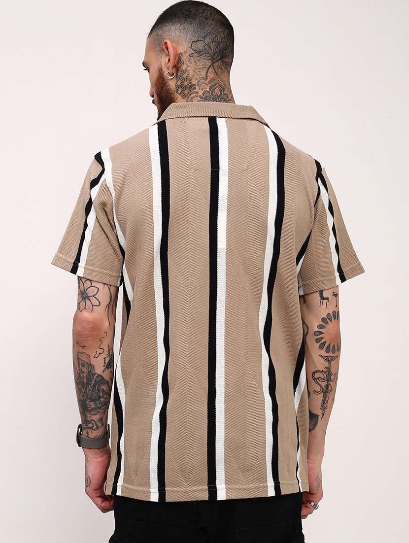 men striped short sleeves casual shirt - 21696322 -  Standard Image - 3