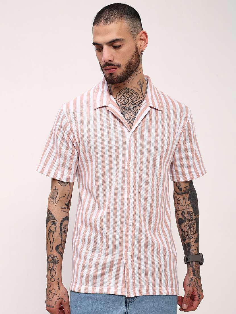 men striped short sleeves casual shirt - 21696327 -  Zoom Image - 0