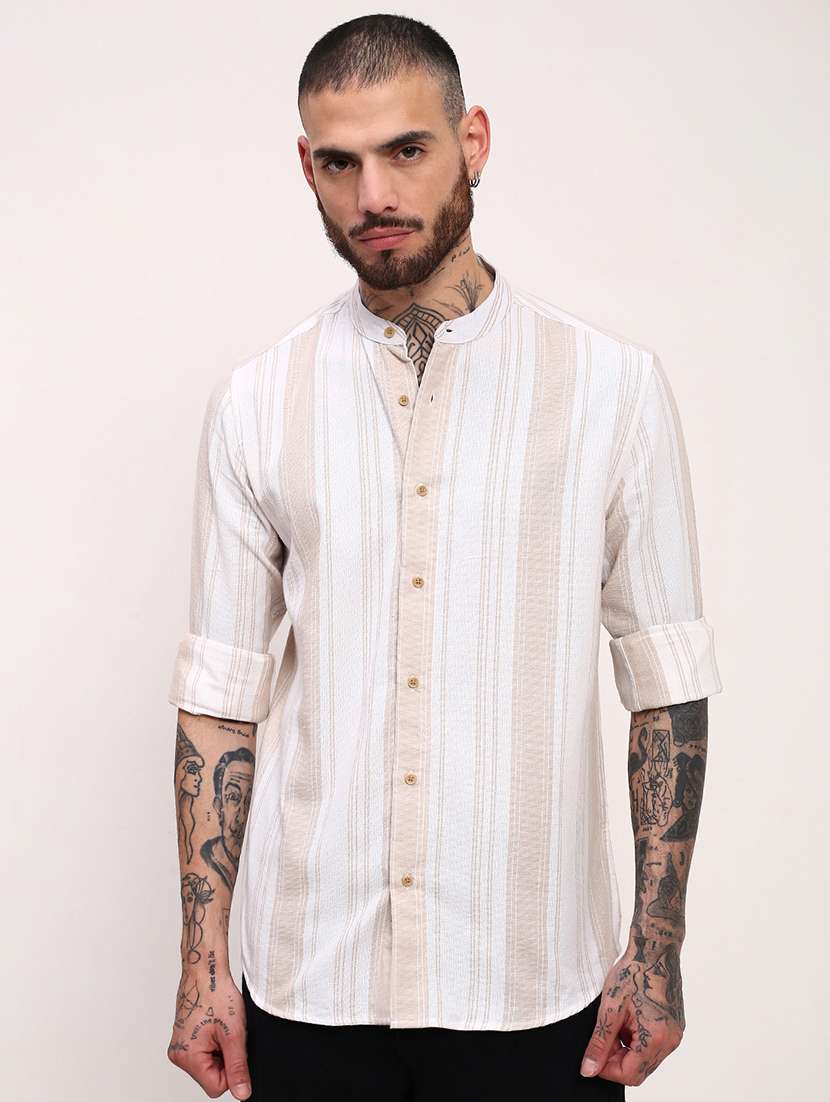 men striped long sleeves casual shirt