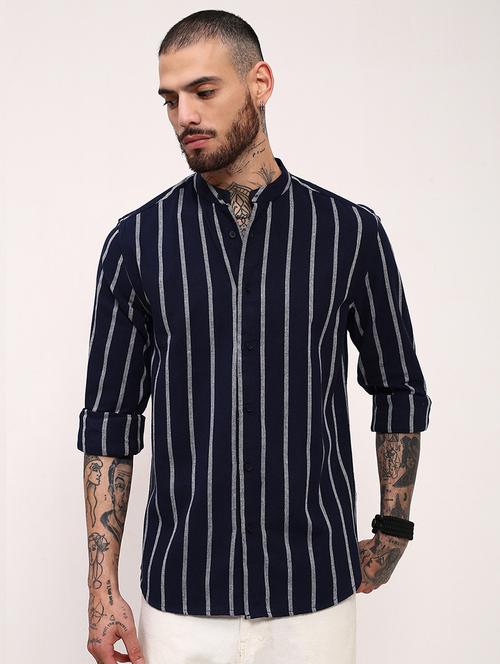 men striped long sleeves casual shirt - 21696338 - Standard Image - 0