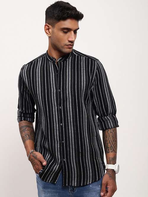 men striped long sleeves casual shirt - 21696352 - Standard Image - 0