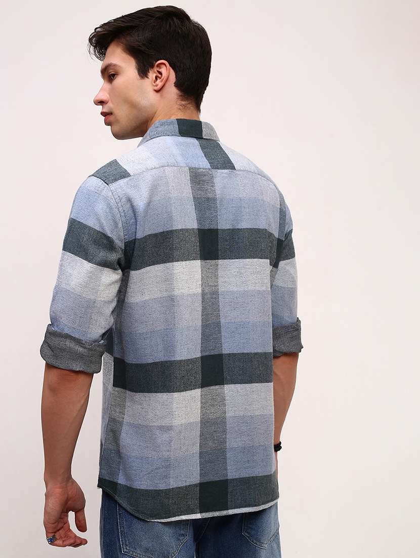 men checkered long sleeves double pockets casual shirt - 21696360 -  Standard Image - 3