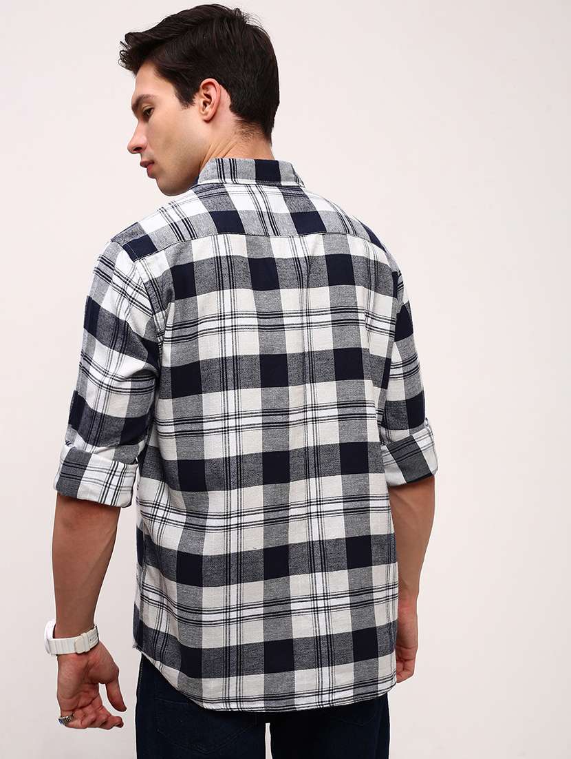 men checkered long sleeves double pockets casual shirt - 21696362 -  Standard Image - 3
