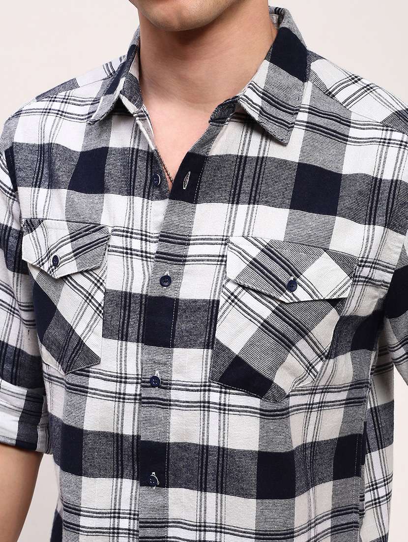 men checkered long sleeves double pockets casual shirt - 21696362 -  Standard Image - 5