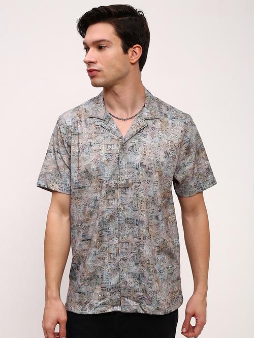 men graphic printed short sleeves casual shirt - 21696369 -  Standard Image - 0