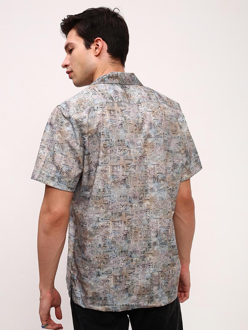 men graphic printed short sleeves casual shirt - 21696369 - Standard Image - 3