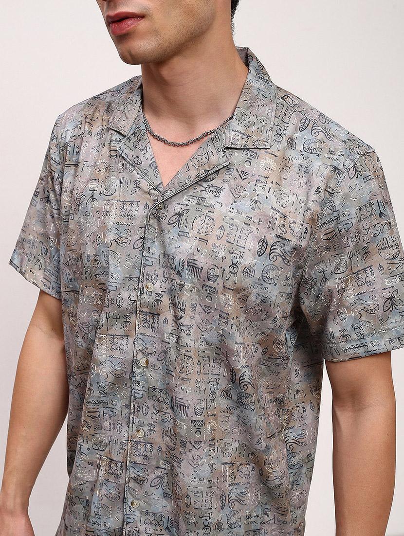 men graphic printed short sleeves casual shirt - 21696369 - Standard Image - 5