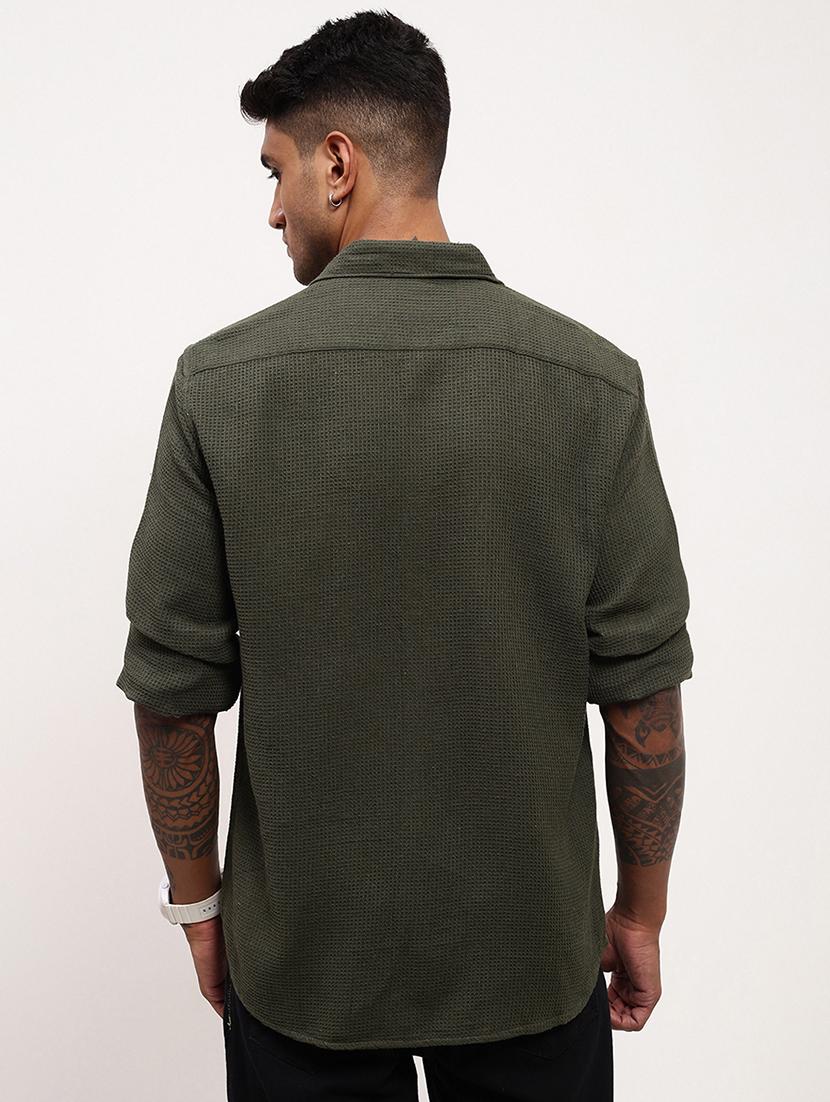 men textured long sleeves double pockets casual shirt - 21696374 - Standard Image - 3