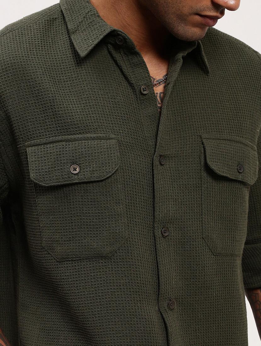 men textured long sleeves double pockets casual shirt - 21696374 - Standard Image - 5