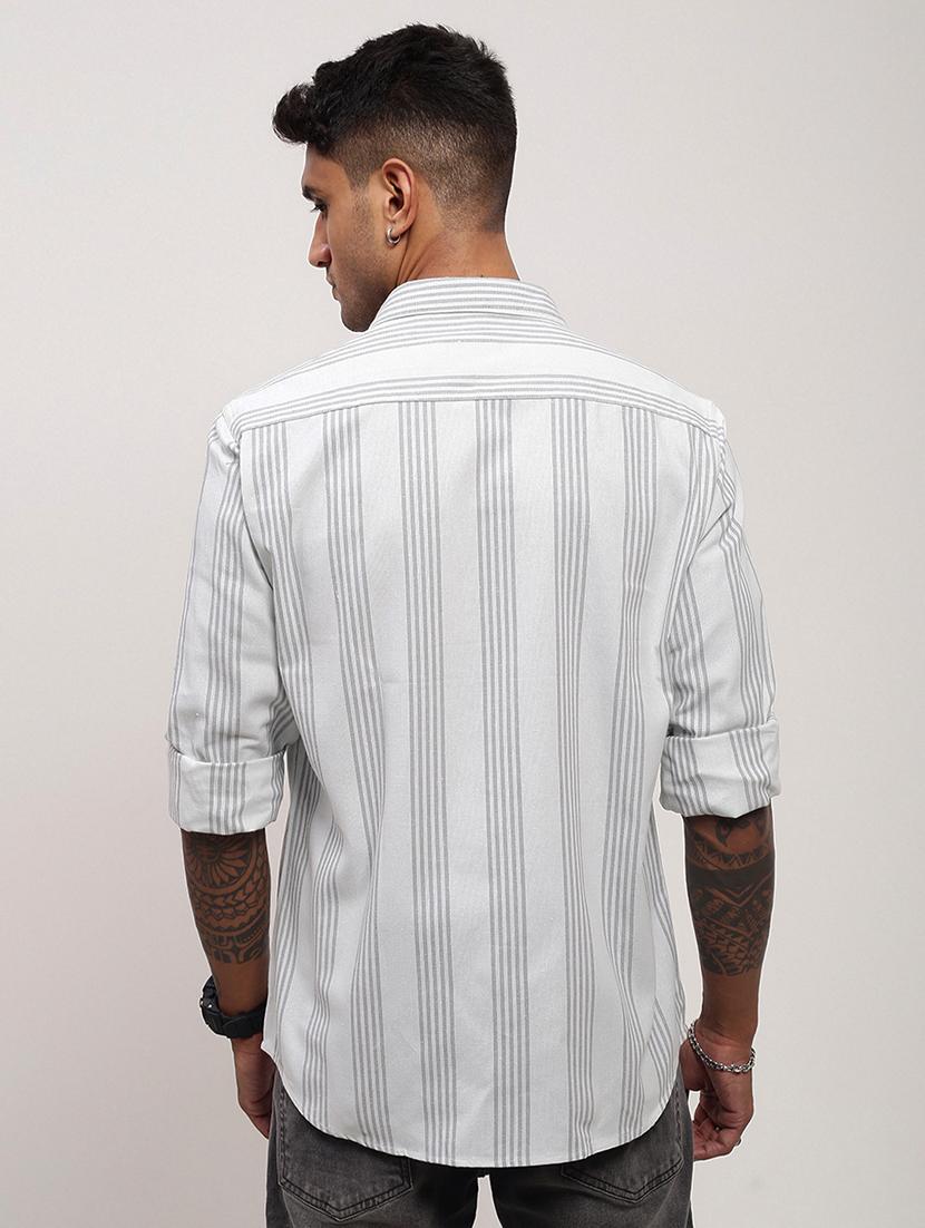men striped long sleeves double pockets casual shirt - 21696378 - Standard Image - 3