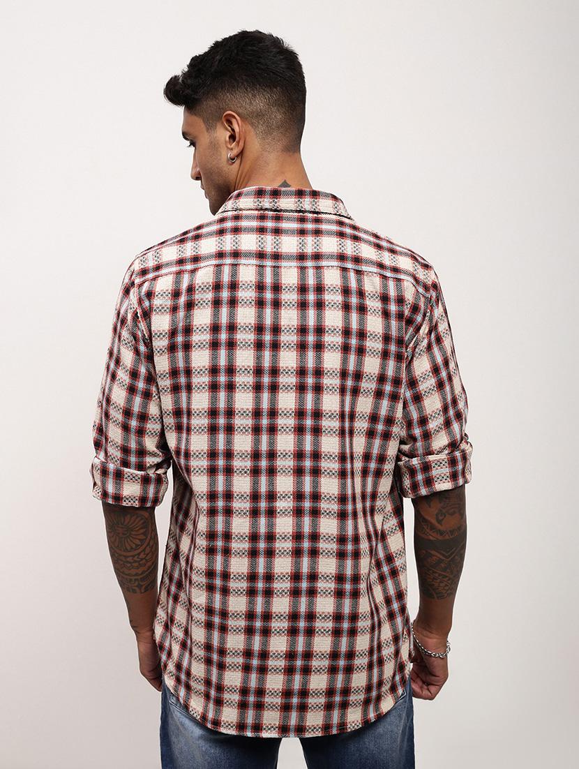 men checkered long sleeve double pockets casual shirt - 21696390 - Standard Image - 3