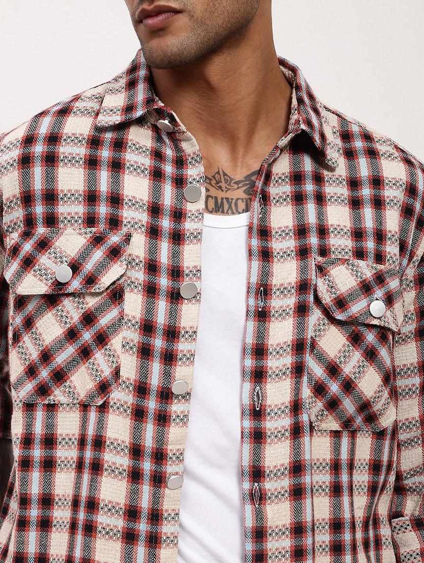 men checkered long sleeve double pockets casual shirt - 21696390 - Standard Image - 5