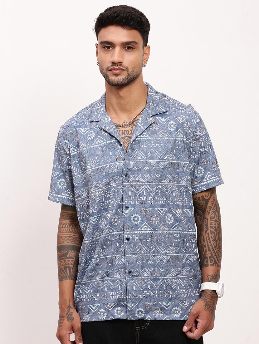 men geometric printed short sleeves casual shirt - 21696391 - Zoom Image - 0