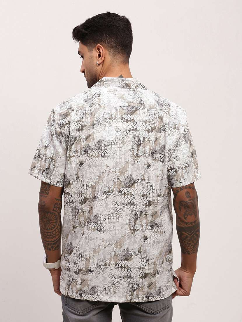 men geometric printed short sleeves casual shirt - 21696394 -  Standard Image - 3
