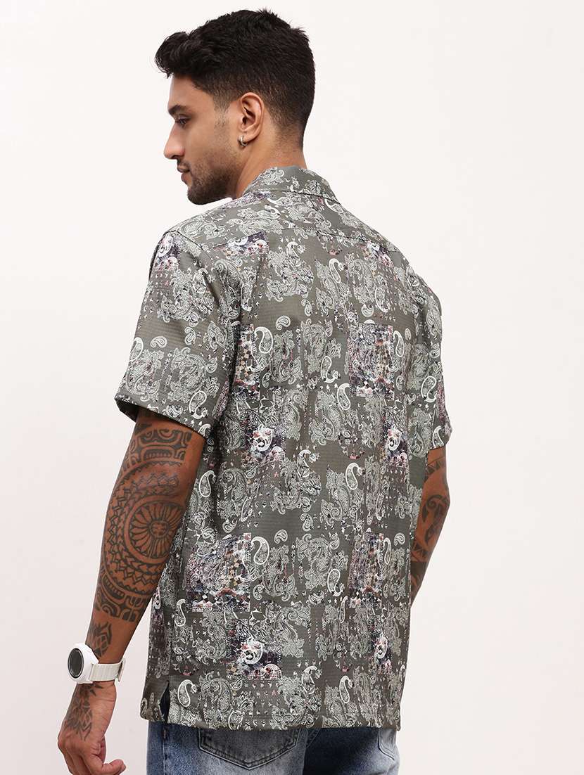 men paisley printed short sleeves casual shirt - 21696395 -  Standard Image - 3