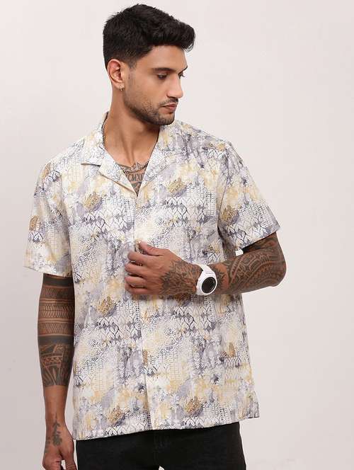 men geometric printed short sleeves casual shirt - 21696396 -  Standard Image - 0