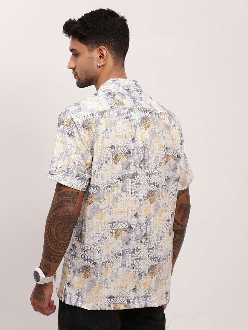 men geometric printed short sleeves casual shirt - 21696396 -  Standard Image - 3