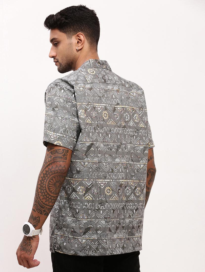 men geometric printed short sleeves casual shirt - 21696397 - Standard Image - 3