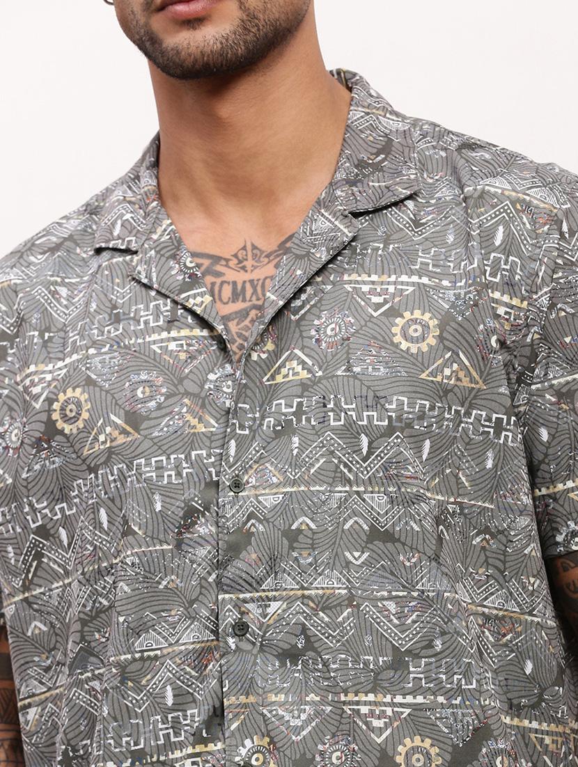 men geometric printed short sleeves casual shirt - 21696397 - Standard Image - 5