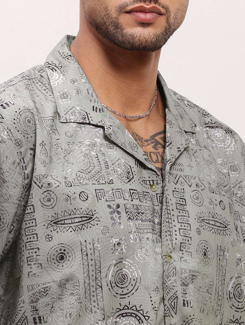 men geometric printed short sleeves casual shirt - 21696399 -  Standard Image - 5