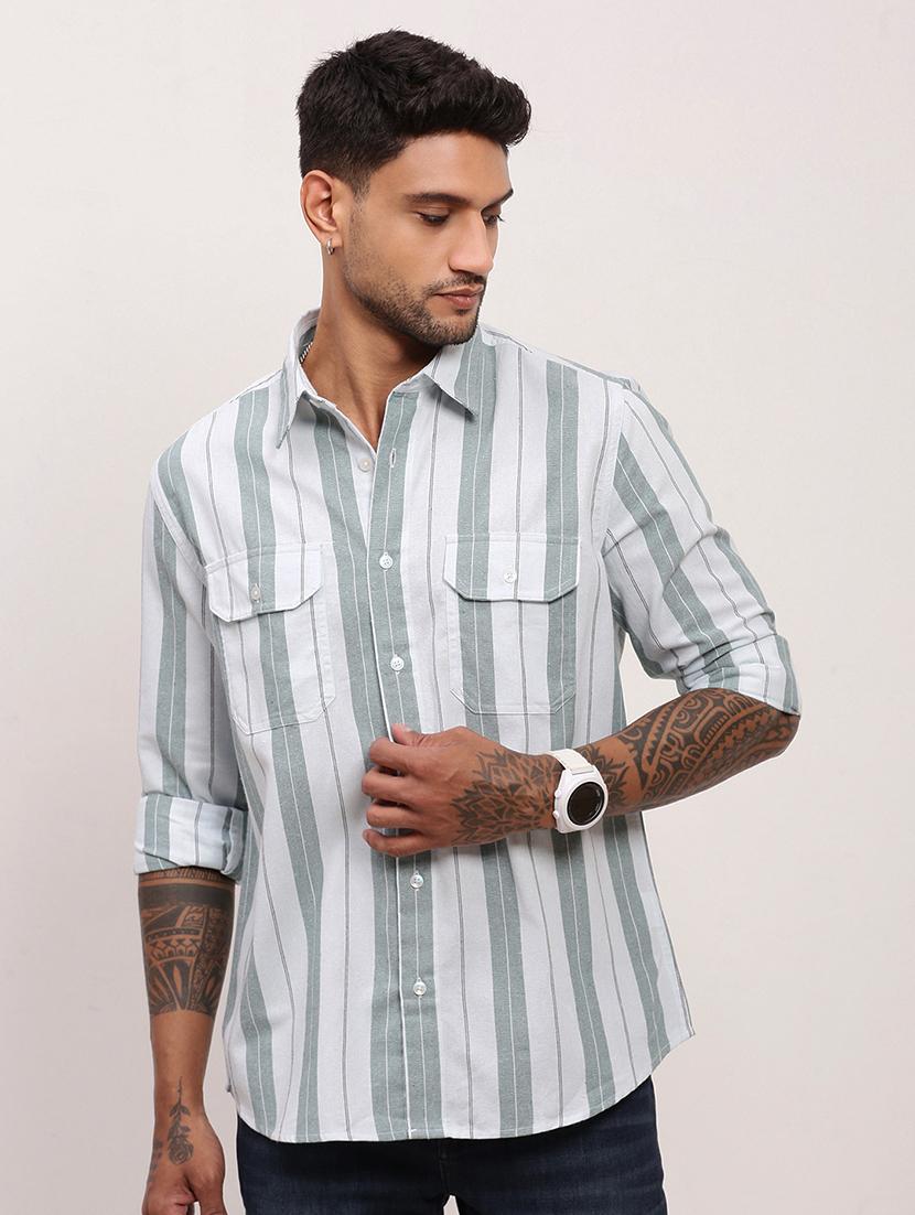 men striped long sleeves casual shirt - 21696400 -  Zoom Image - 0