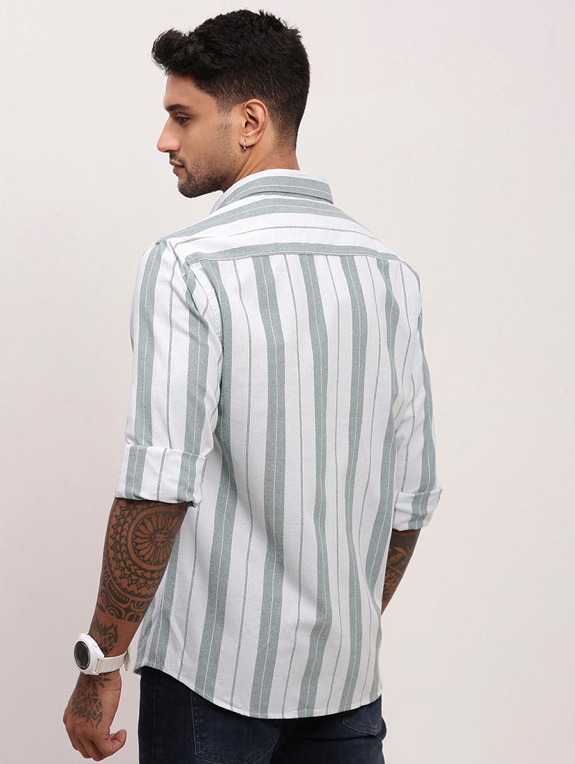 men striped long sleeves casual shirt - 21696400 - Standard Image - 3