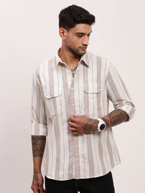 men striped long sleeves casual shirt - 21696401 - Standard Image - 0