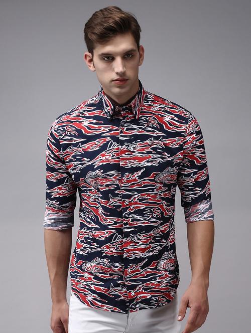 men abstract printed long sleeves casual shirt - 21696402 - Standard Image - 0