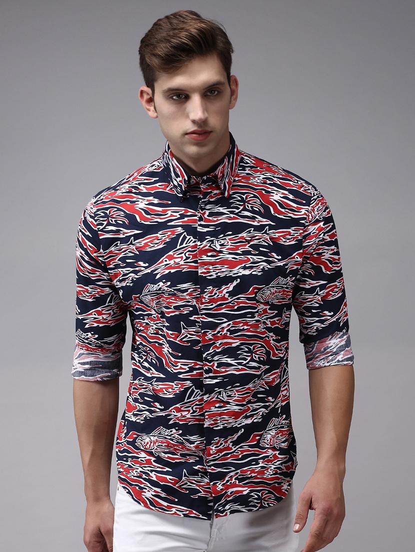 men abstract printed long sleeves casual shirt - 21696402 - Zoom Image - 0