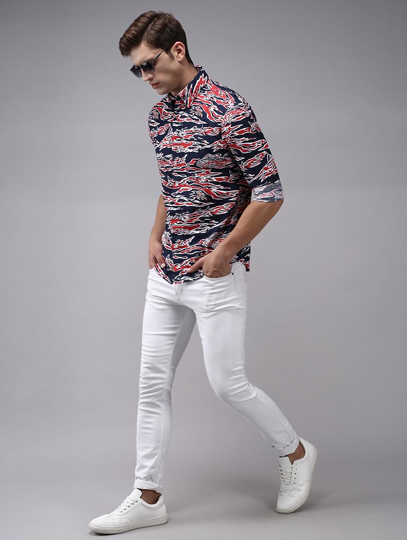 men abstract printed long sleeves casual shirt - 21696402 - Standard Image - 3