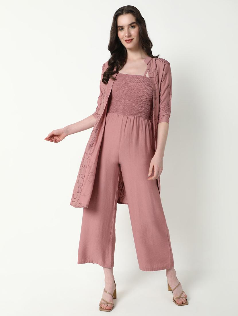 women mauve solid full leg jumpsuit with shrug - 21696471 - Standard Image - 3