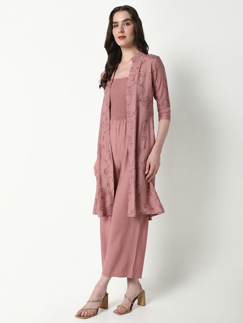 women mauve solid full leg jumpsuit with shrug - 21696471 - Standard Image - 5