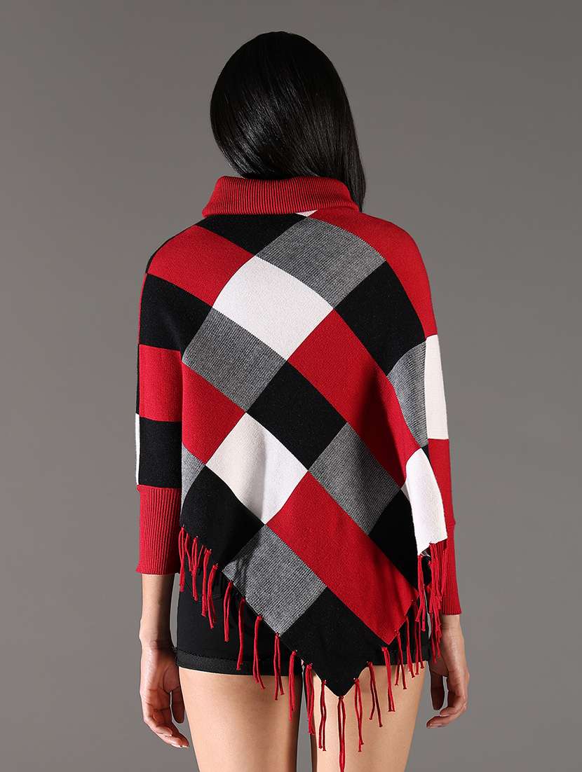 women checks turtle neck ponchos - 21696472 -  Standard Image - 3