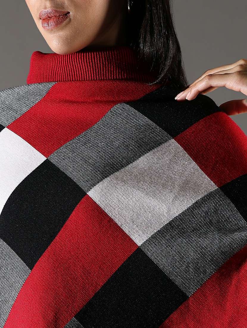 women checks turtle neck ponchos - 21696472 -  Standard Image - 5