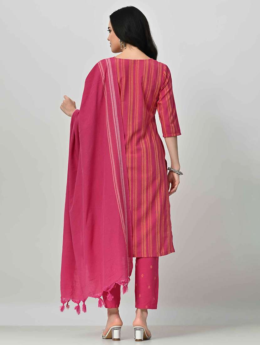 women stripes printed kurta pant set with dupatta - 21696484 -  Standard Image - 3