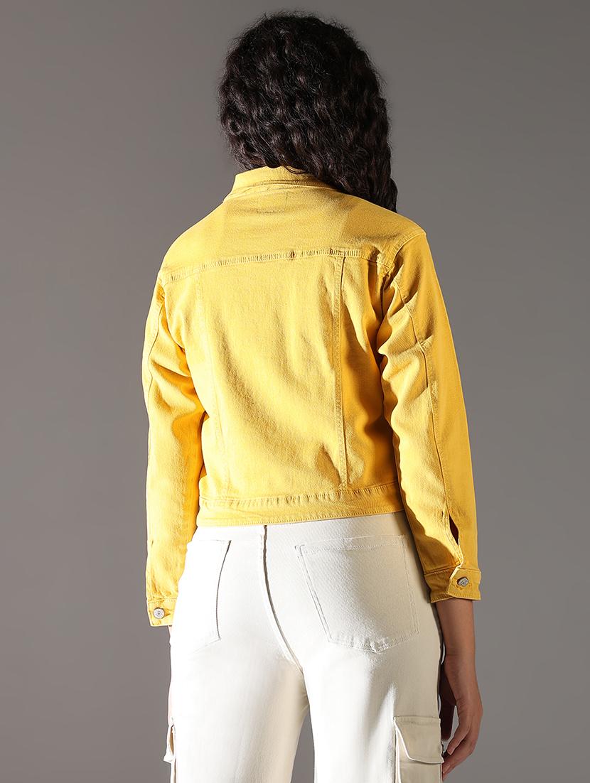 women solid denim summer jacket - 21696495 - Standard Image - 3