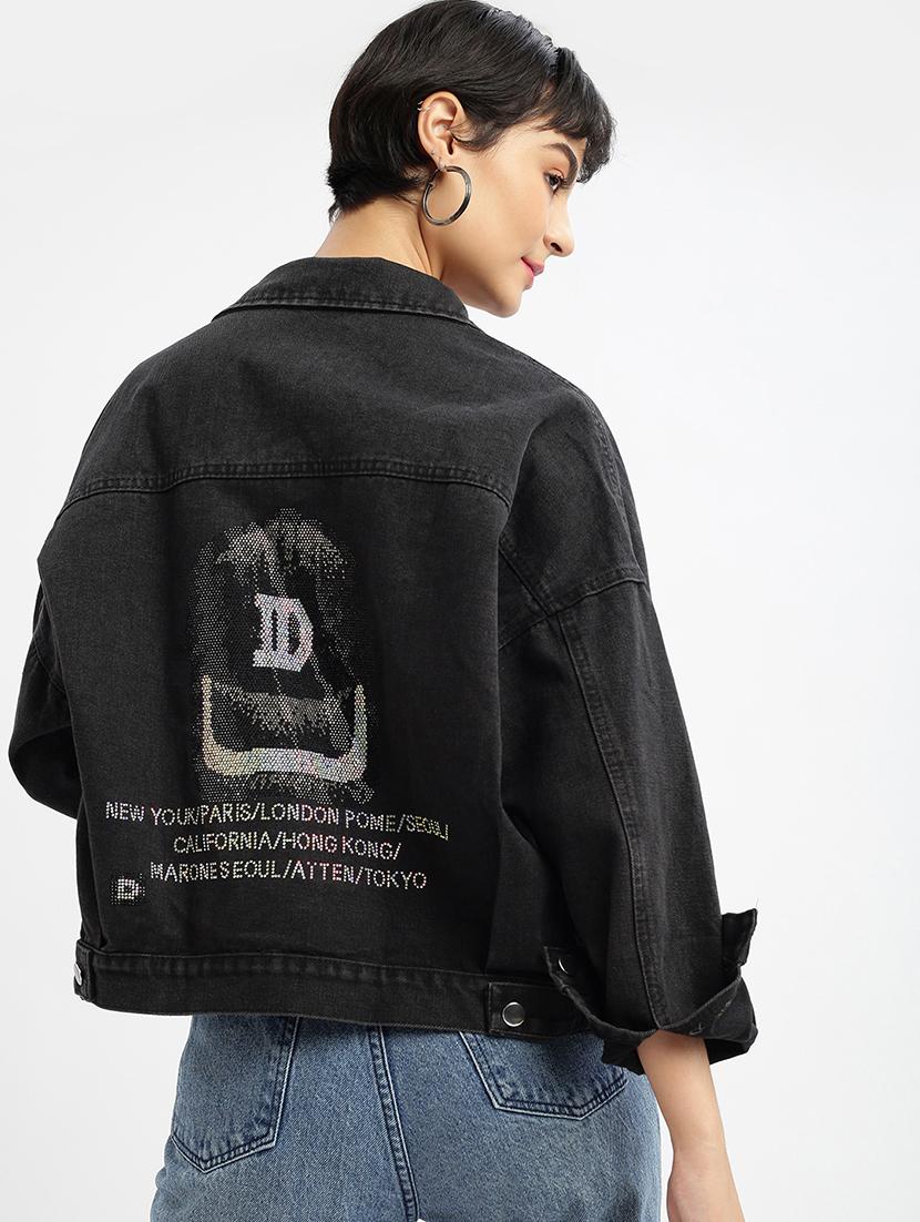 women typography print denim summer jacket - 21696498 - Standard Image - 3