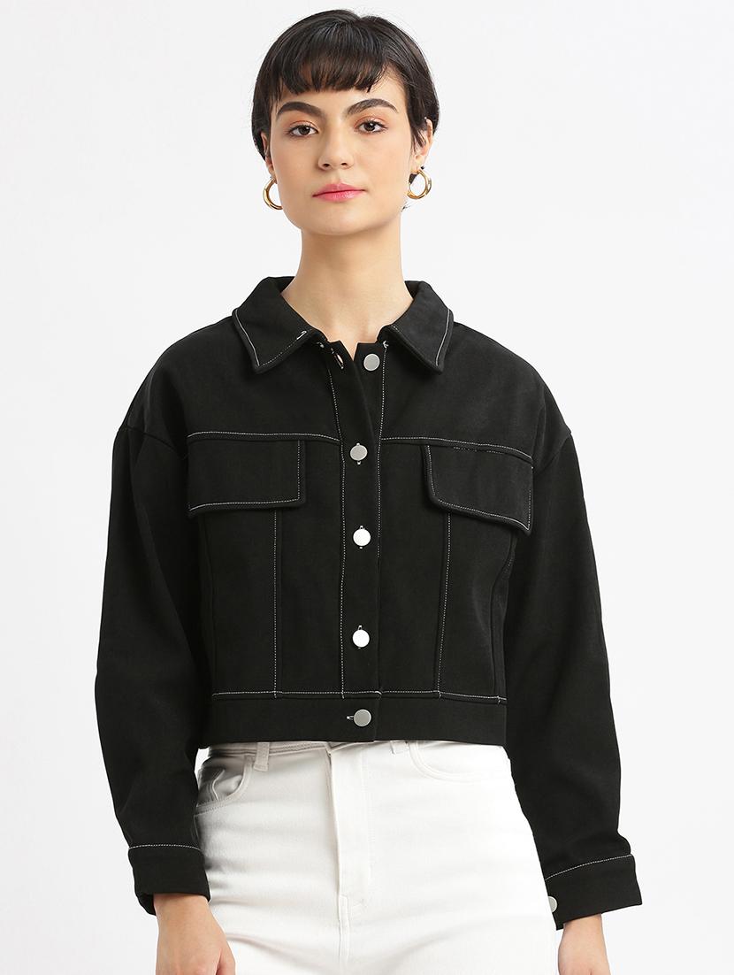 women black solid long sleeve summer jacket - 21696499 -  Zoom Image - 0