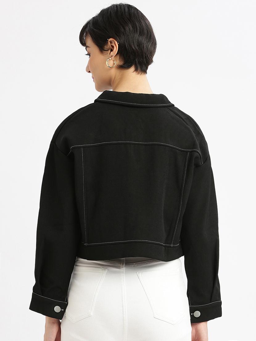women black solid long sleeve summer jacket - 21696499 - Standard Image - 3