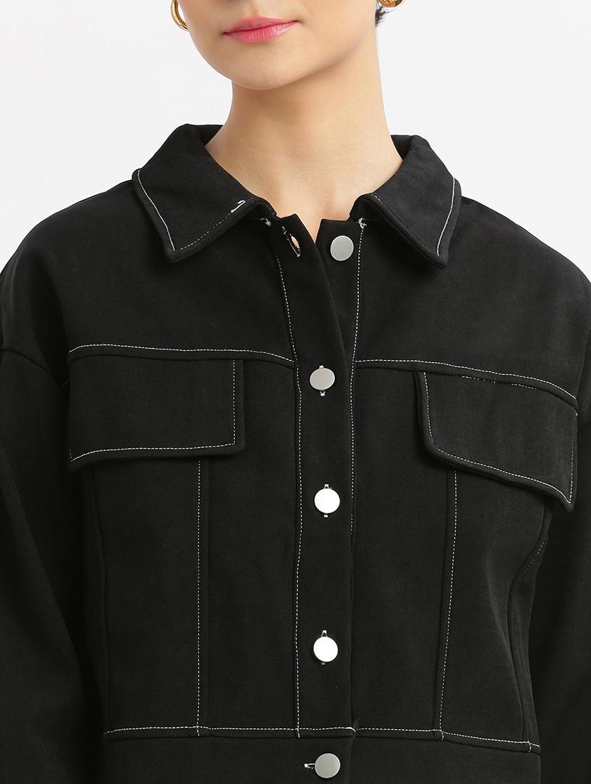 women black solid long sleeve summer jacket - 21696499 - Standard Image - 5